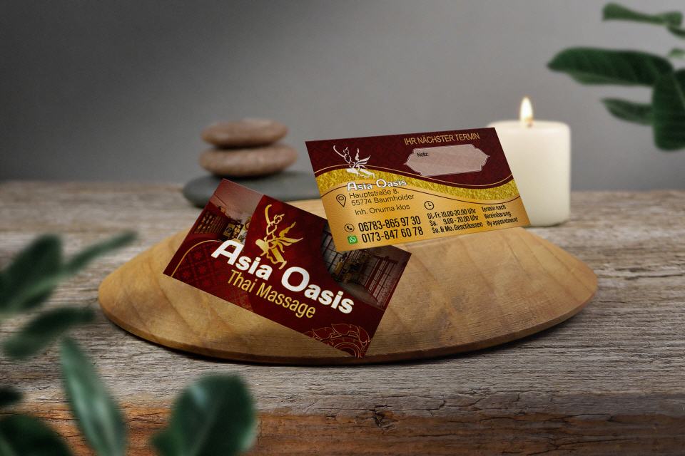 Thai-Massage Visitenkarte Design Asia Oasis Baumholder