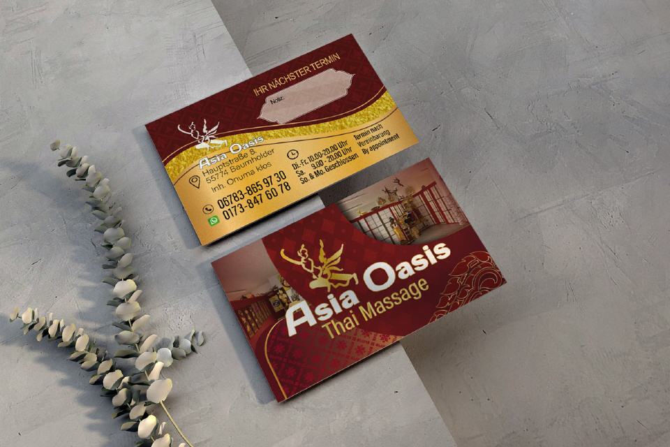 Thai-Massage Visitenkarte Design Asia Oasis Baumholder