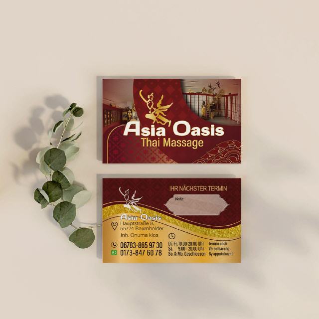 Thai-Massage Visitenkarte Design Asia Oasis Baumholder