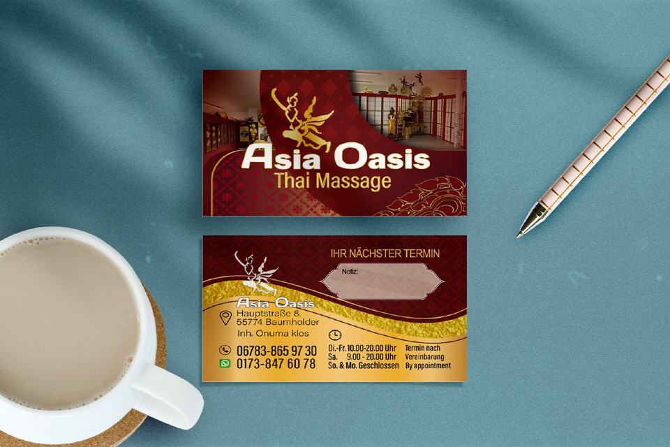 Thai-Massage Visitenkarte Design Asia Oasis Baumholder