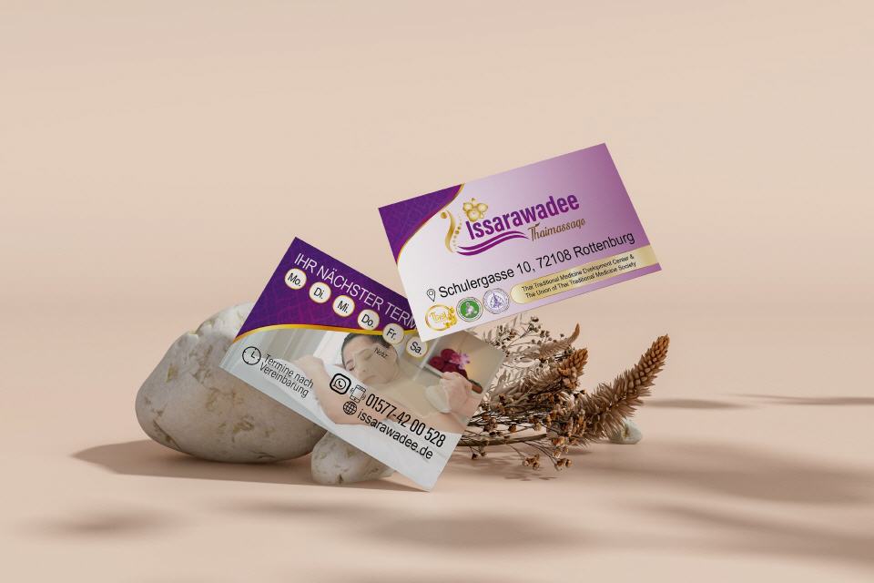 Visitenkarte Designs Issarawadee Thai-Massage in Rottenburg