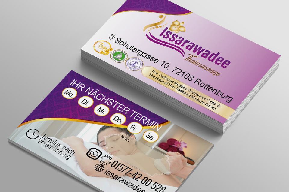 Visitenkarte Designs Issarawadee Thai-Massage in Rottenburg