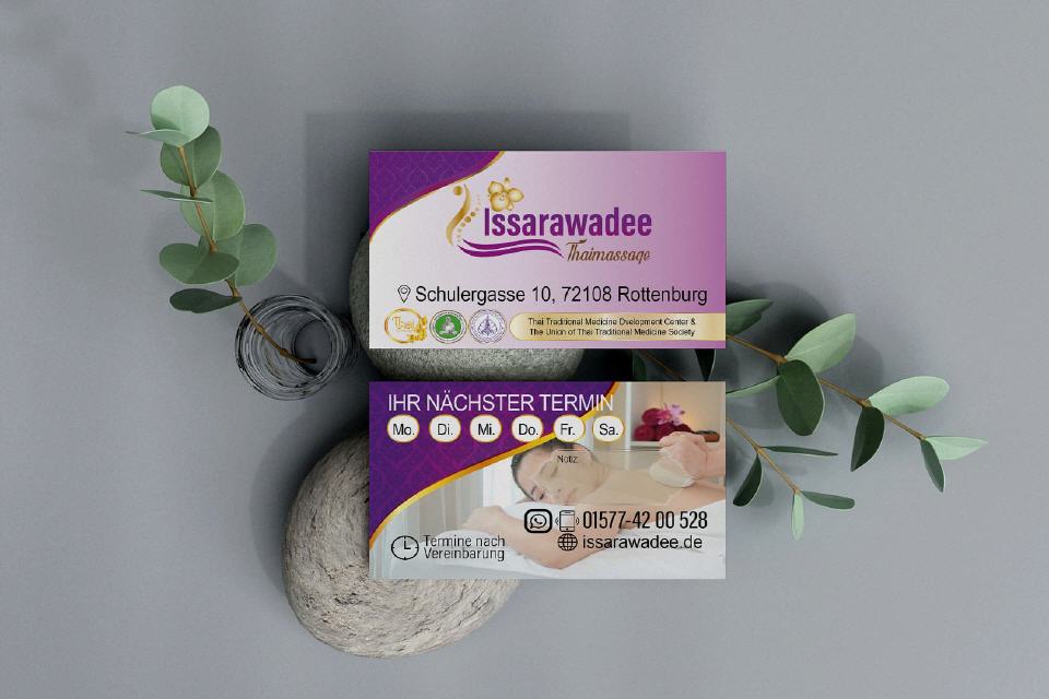 Visitenkarte Designs Issarawadee Thai-Massage in Rottenburg