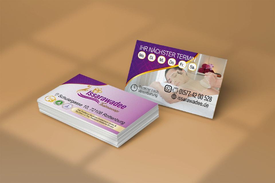 Visitenkarte Designs Issarawadee Thai-Massage in Rottenburg