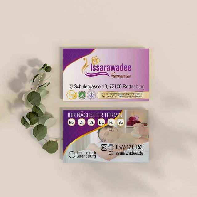 Visitenkarte Designs Issarawadee Thai-Massage in Rottenburg