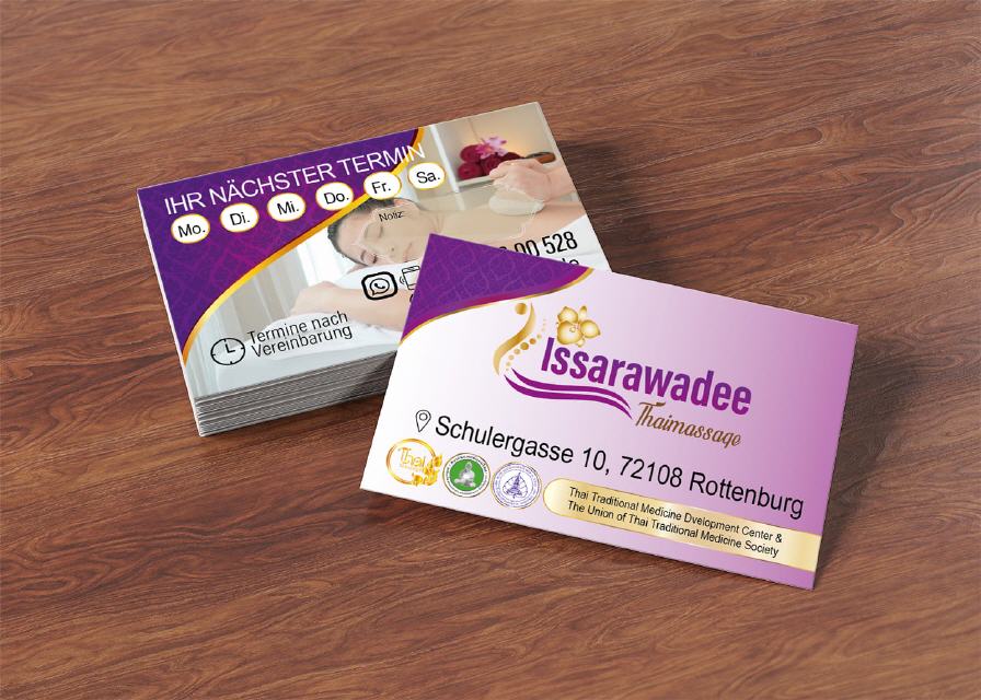Visitenkarte Designs Issarawadee Thai-Massage in Rottenburg