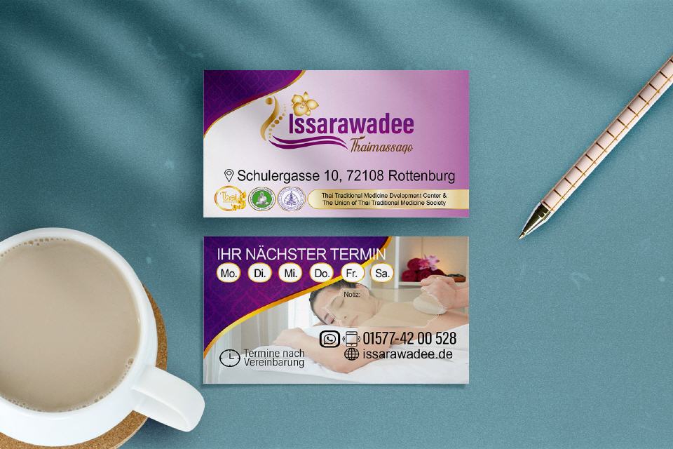 Visitenkarte Designs Issarawadee Thai-Massage in Rottenburg
