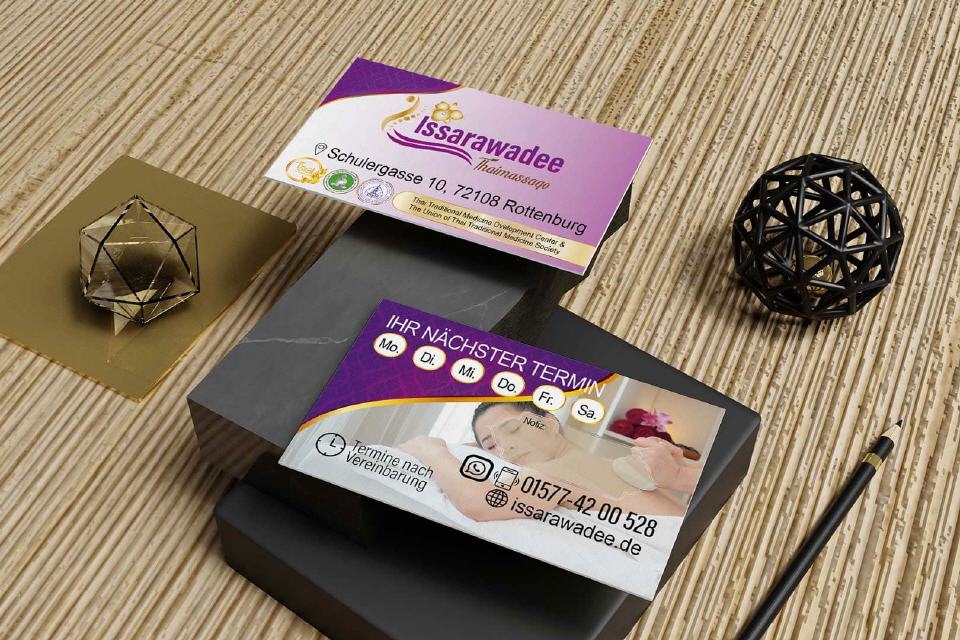 Visitenkarte Designs Issarawadee Thai-Massage in Rottenburg